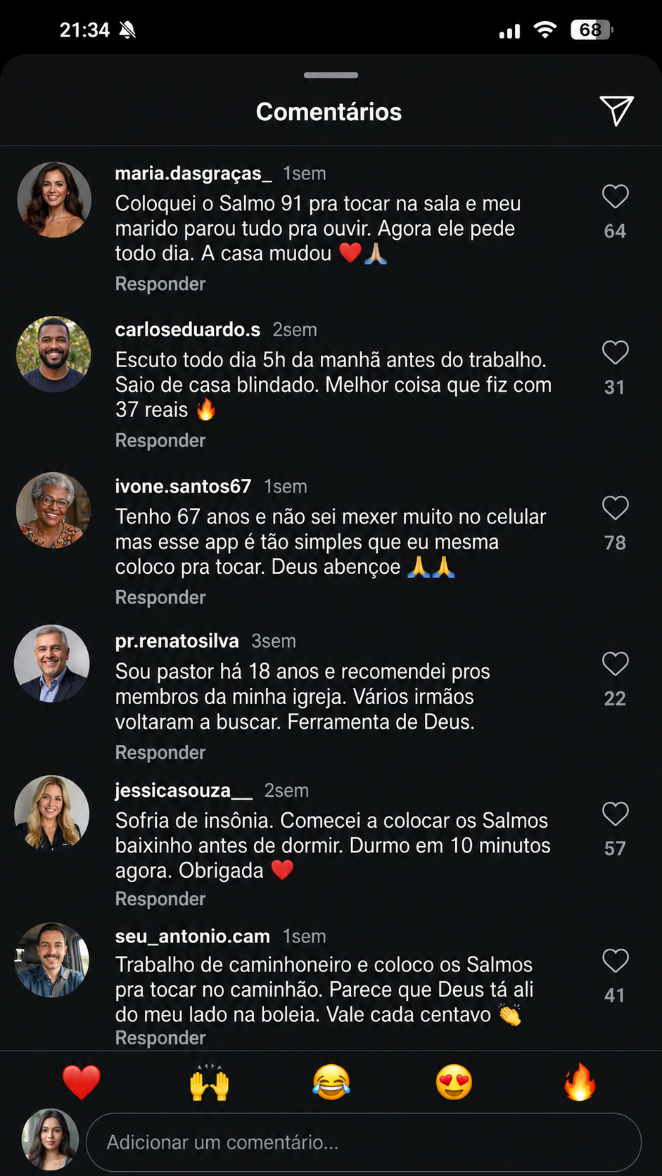 Depoimentos de clientes do Harpa de Davi